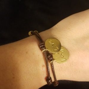 Brown leather wrap bracelet with 3 gold charms
